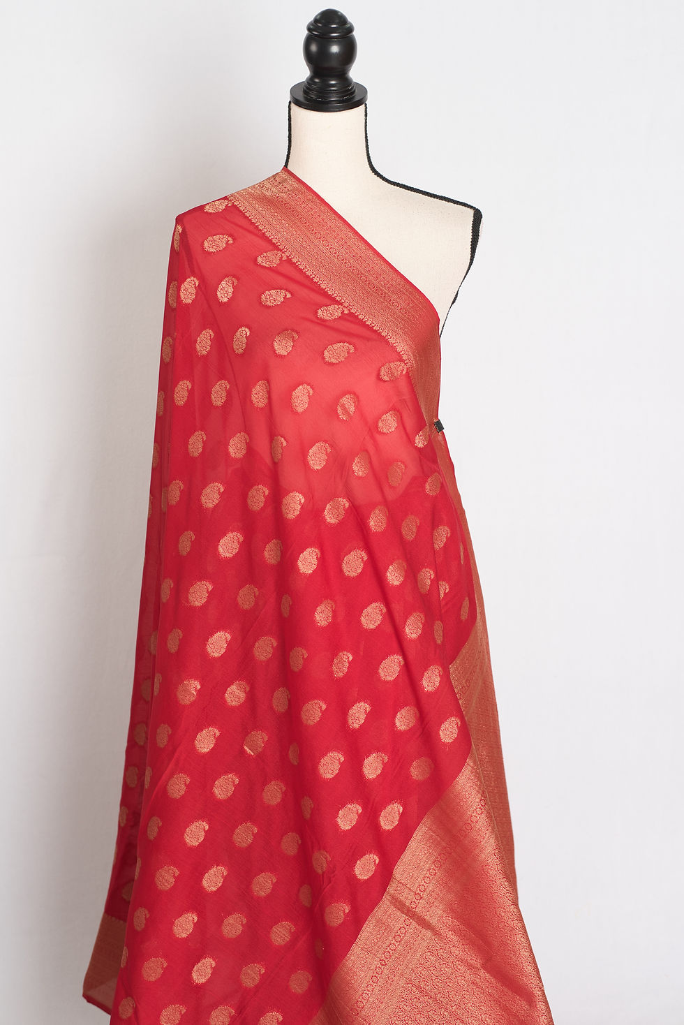 Thumbnail: Gauri : Semi Georgette Budget Friendly Red Banarasi Saree