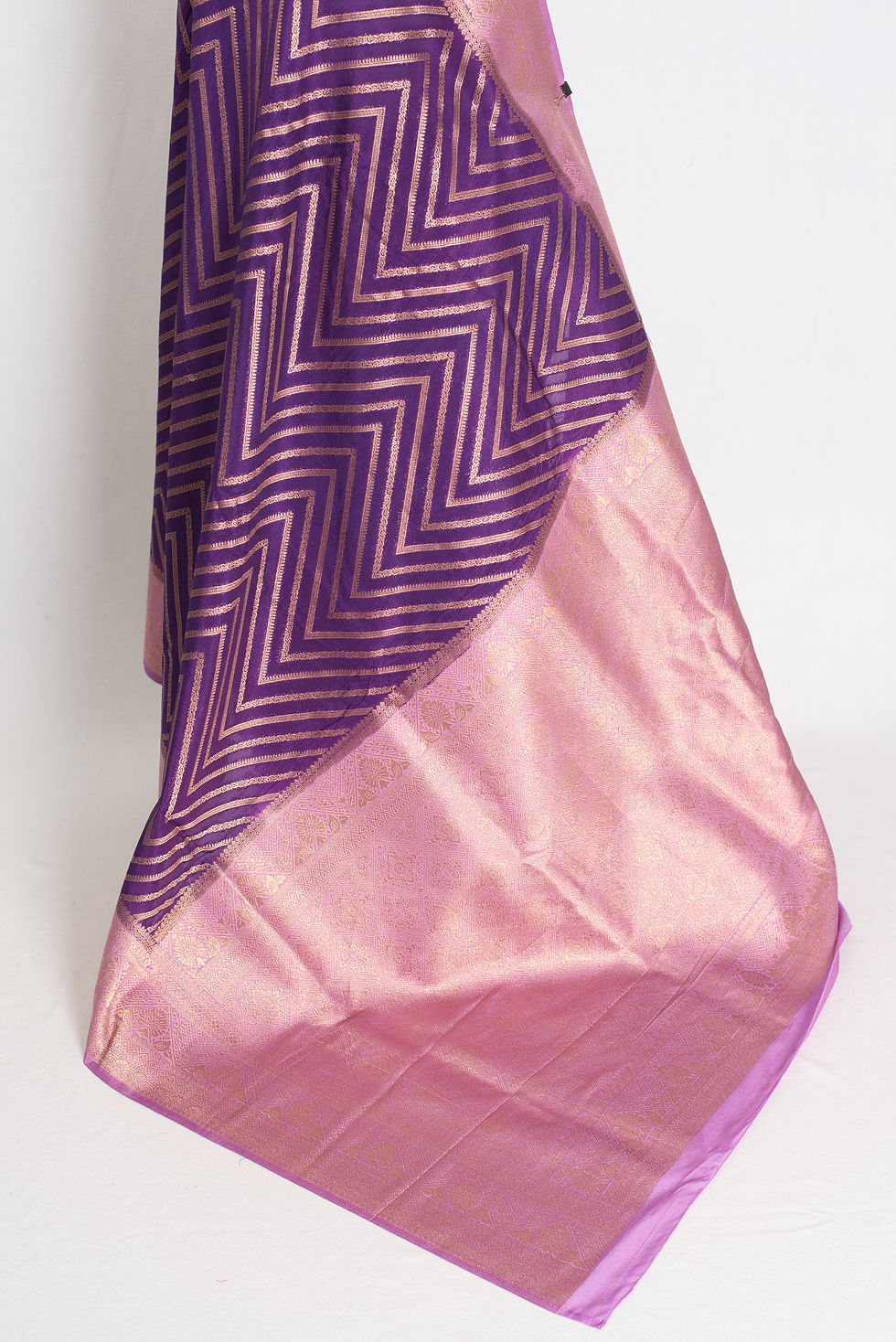 Thumbnail: Purple and Mauve Semi Crepe Georgette Designer Banarasi Saree with Gold Zari Accents.