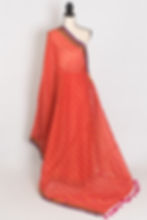 Rai orange contemporary horizontal striped mulmul cotton saree with a soft, lightweight finish.