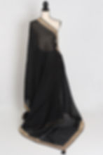 Farah : Designer Glass Tissue Black Partywear Saree with Patched Gold Border