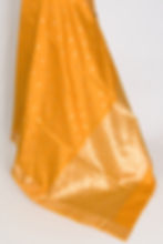 Thumbnail: Yellow pure katan silk Banarasi saree for haldi ceremony with gold zari work and Silk Mark certification, shipped from USA