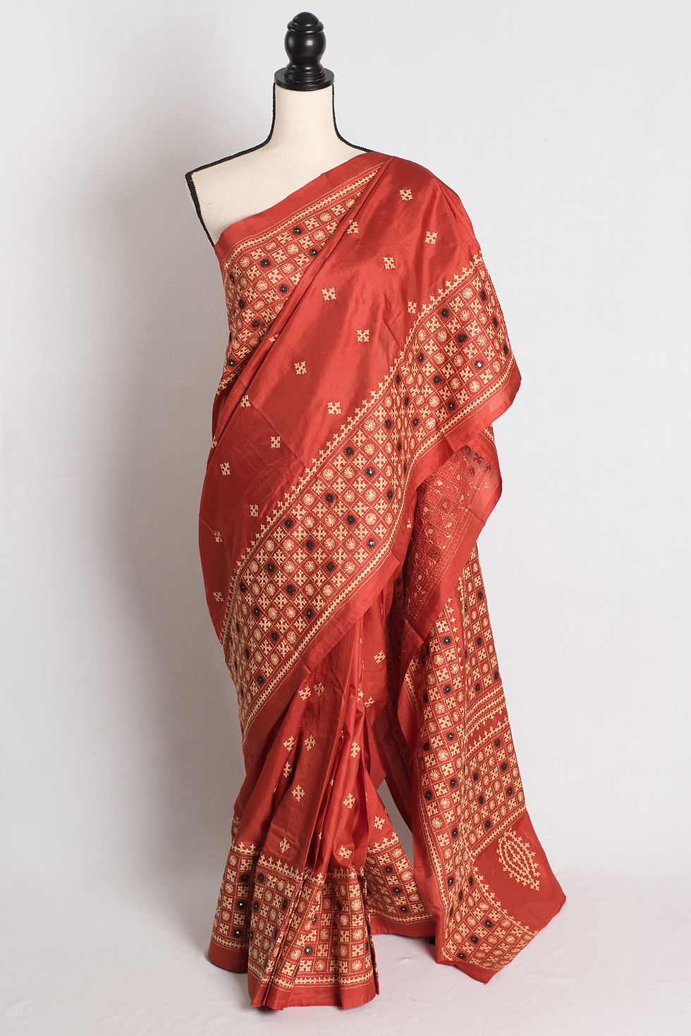 Agni Kutch- Rust Silkmark Certified Hand Embroidered Kutch Work Saree