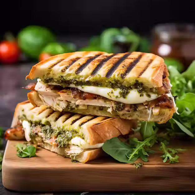Panini au poulet, brie et pesto image