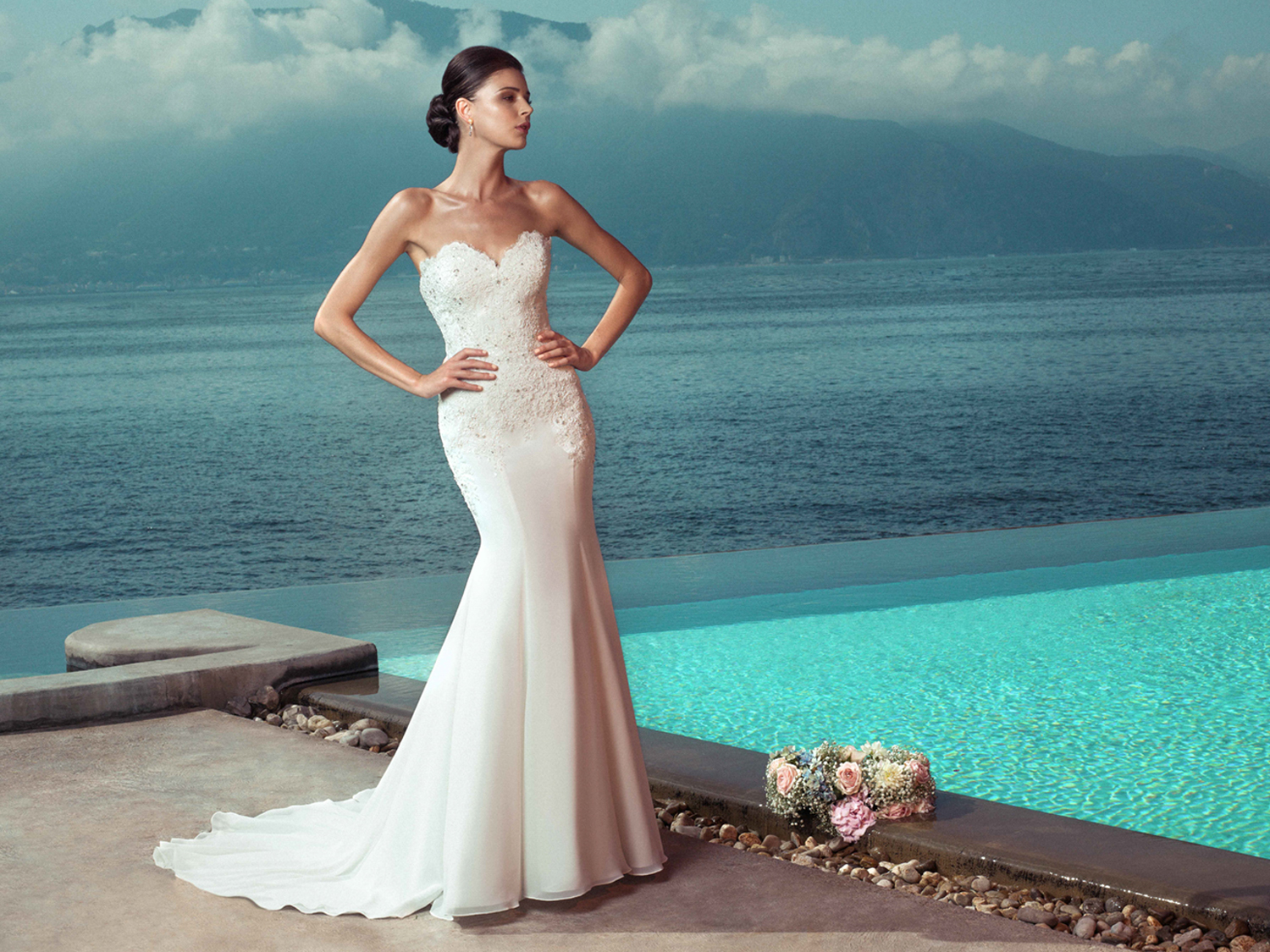 Impero Couture fashion bride beside the Mediterranean, editorial photograph by Tommy Napolitano