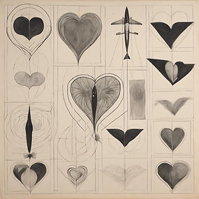 hilma af klint style pencil drawings war planes and heart.jpg