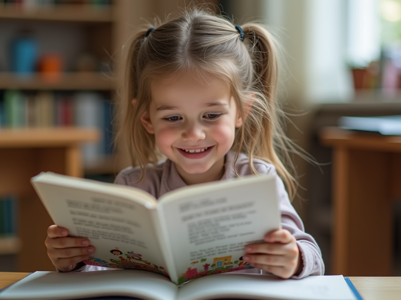 Little girl reading a book.