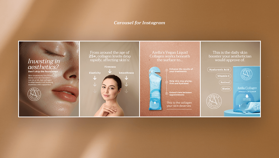 Arella email graphic promoting skincare products with close-up photography and minimalist design.