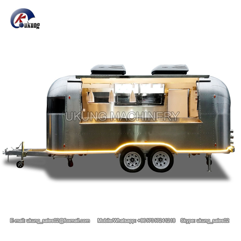 Airstream Style Matt Stainless Steel Food Cart, Towable Food Trailer Truck