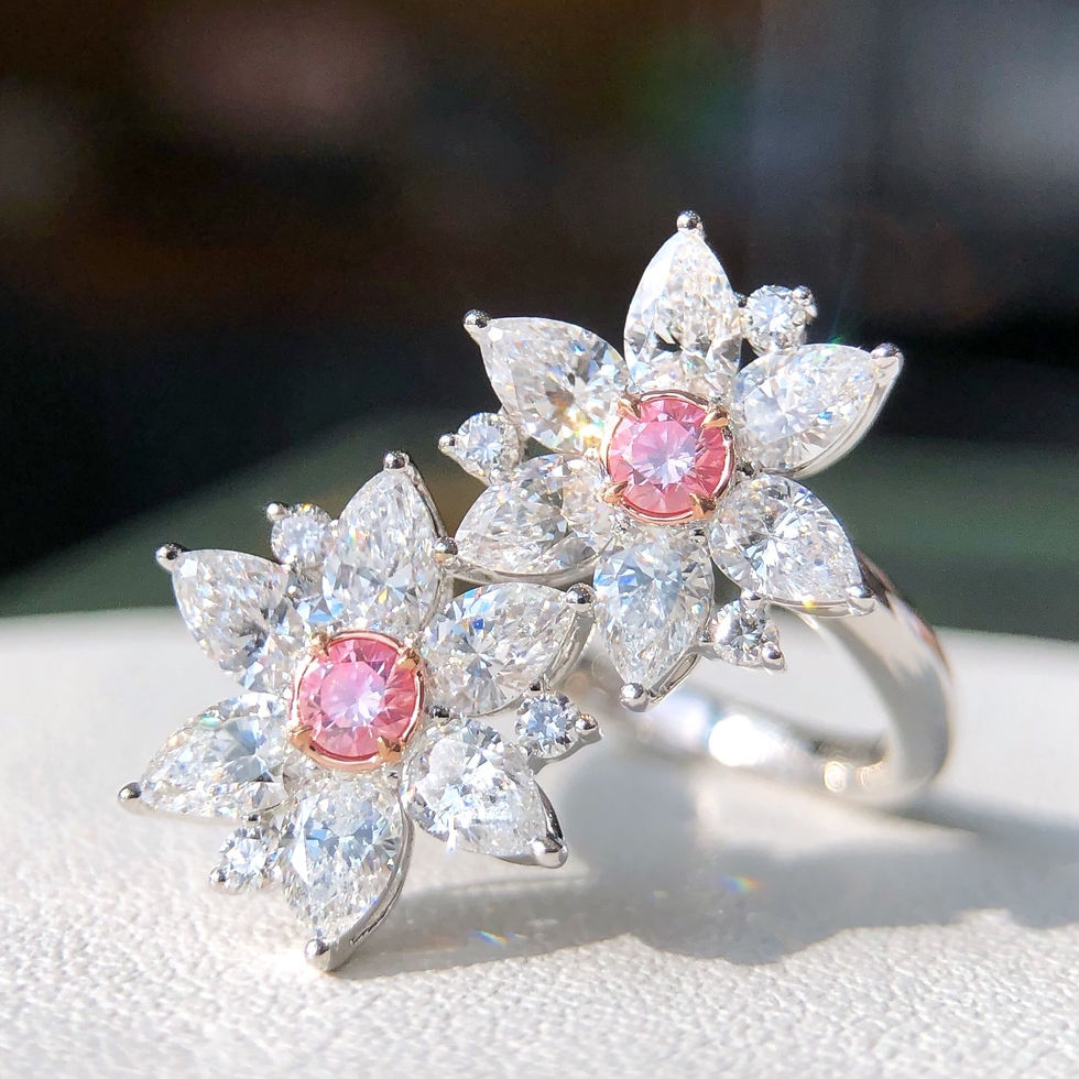 Thumbnail: Pink Diamonds Solid 18K Wedding Engagement Female Rings for Women