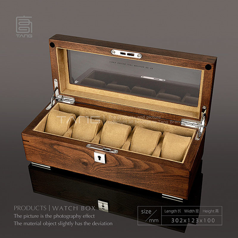 Thumbnail: Organizer Men's Watch Storage Holder With Lock Wooden Jewelry Gift Box