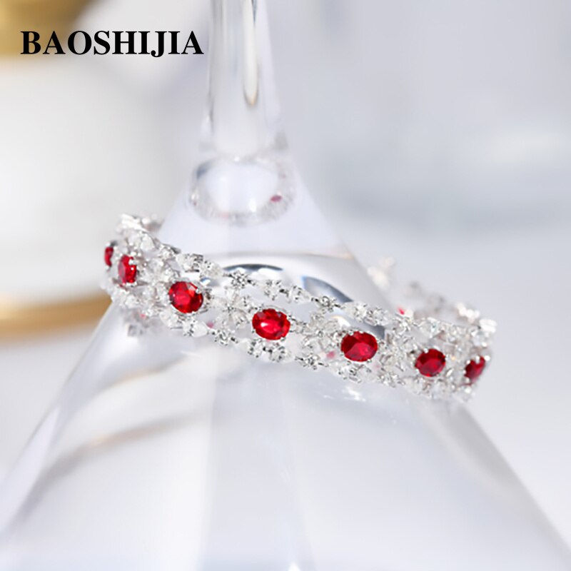 Thumbnail: White Gold Ruby/Sapphire Natural Diamonds Bracelet Luxury Exquisite Hollow  Jew