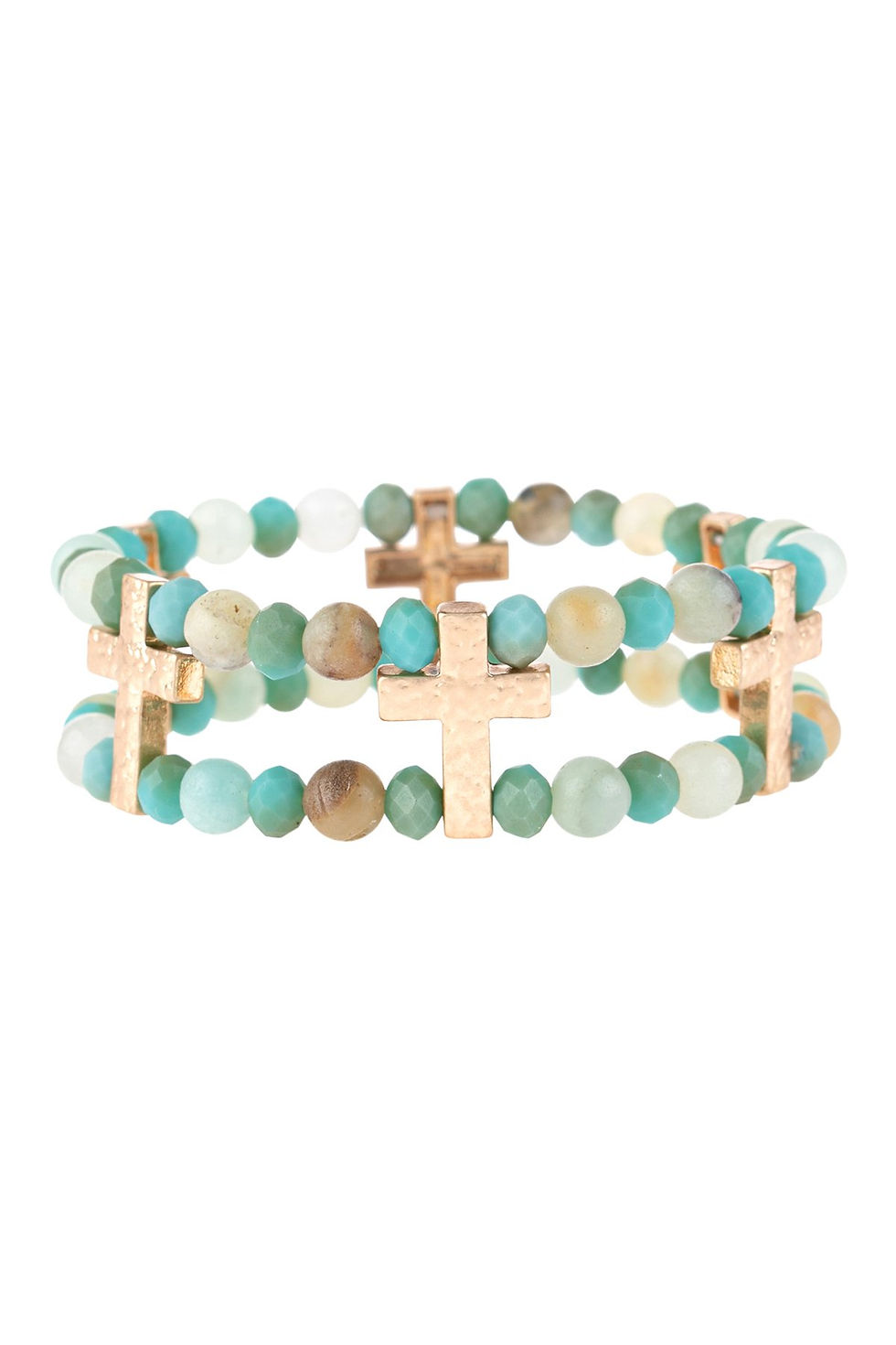 Thumbnail: Hdb3192 - Cross Charm Two Line Beaded Bracelet