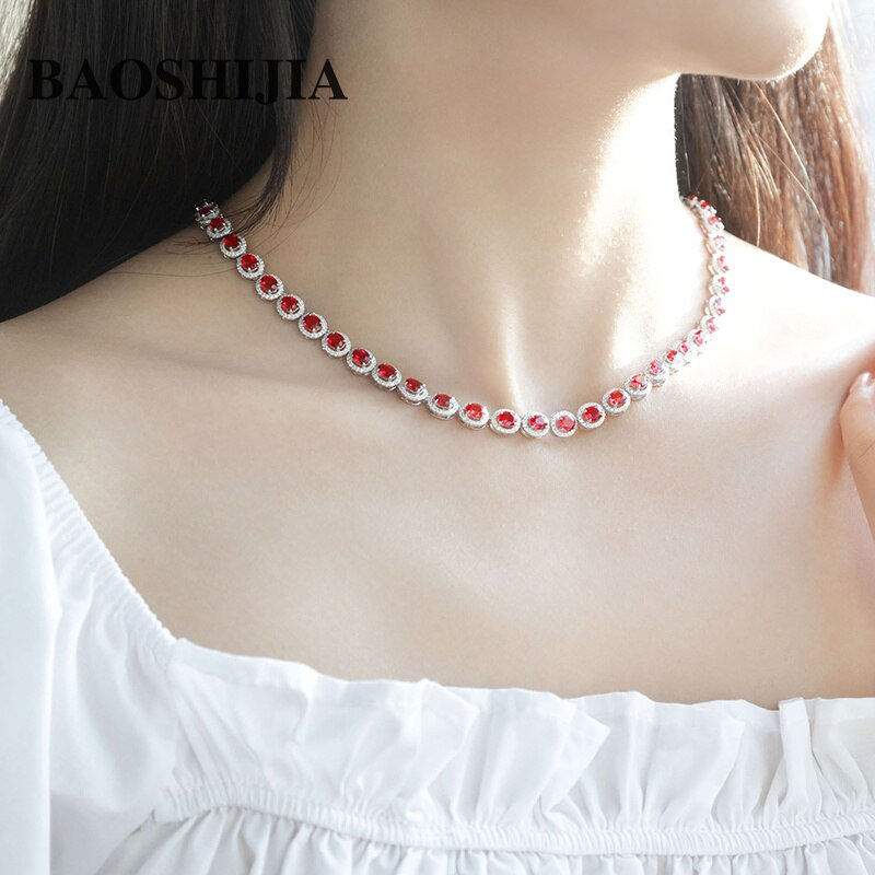 Thumbnail: BAOSHIJIA 18k White Gold 18.0Carat Ruby Necklace 42cm Dinner Annual Party