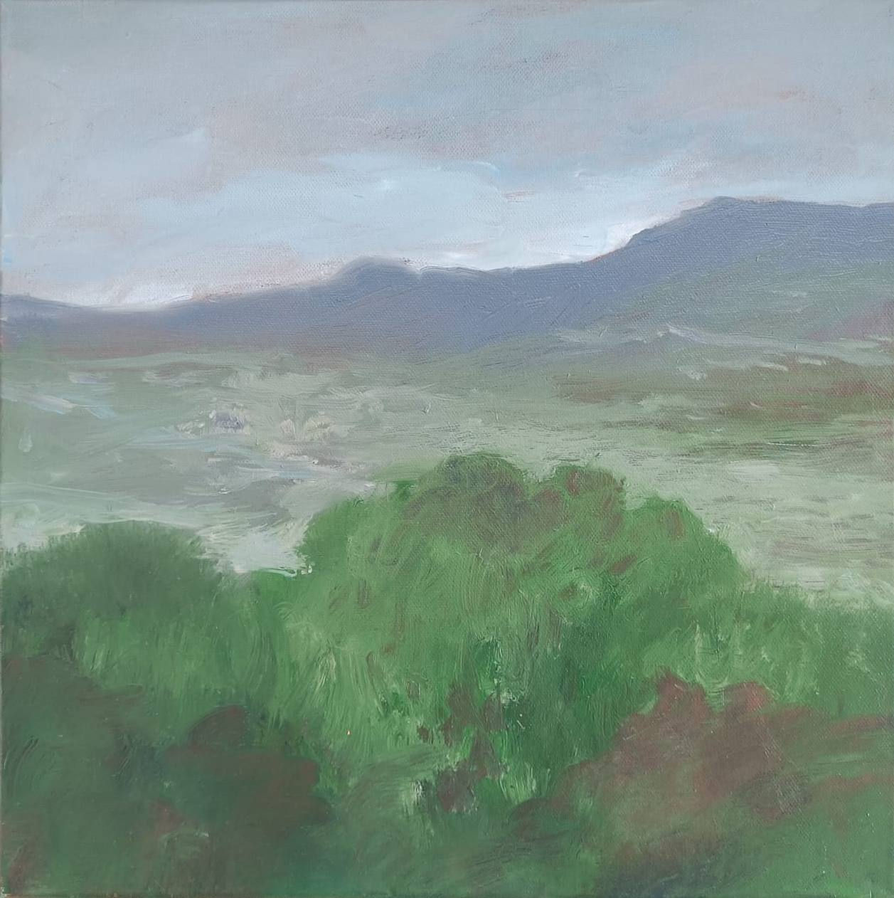 Olio su tela paesaggio con montagna