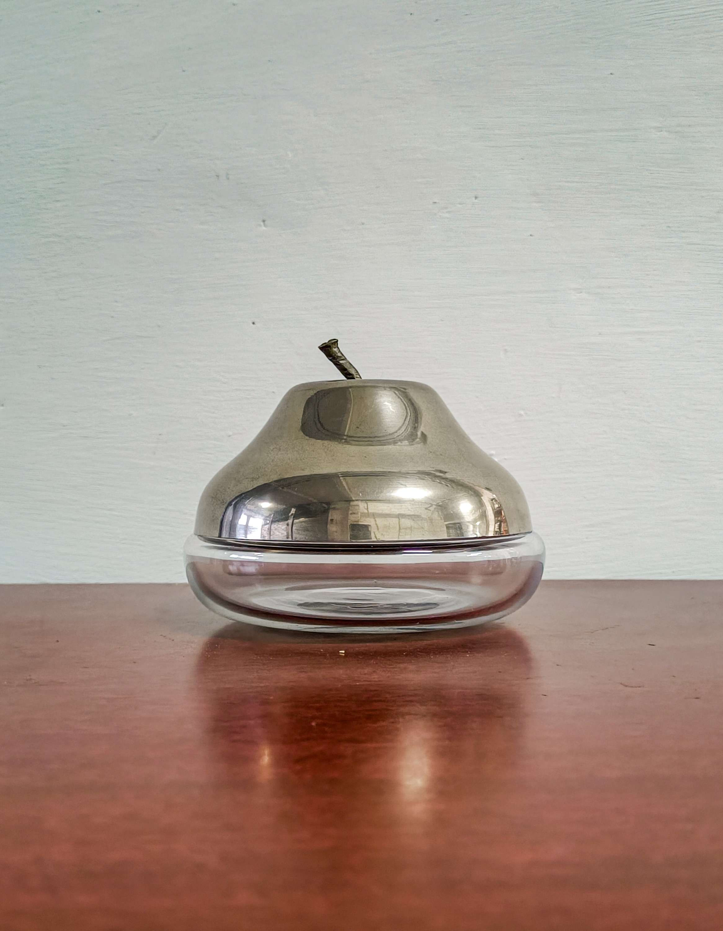 Porta caramelle/zuccheriera a forma di pera vetro e metallo