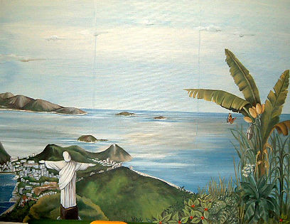 Painted Guanabara view, Paris, Rio de Janeiro, Brazil, peintures décoratives, decorative paintings, Odile Dardenne, odiledardenne.com, trompe-l'oeil,