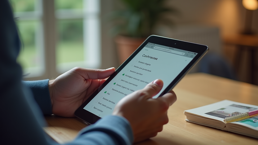 Close-up view of a person using a tablet to book a course online