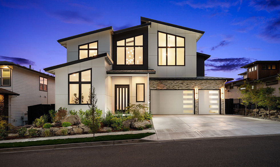 Twilight exterior real estate photography of luxury home in Portland OR
