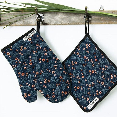 Thumbnail: Baby Breath - Midnight Navy Floral Cotton Fabric
