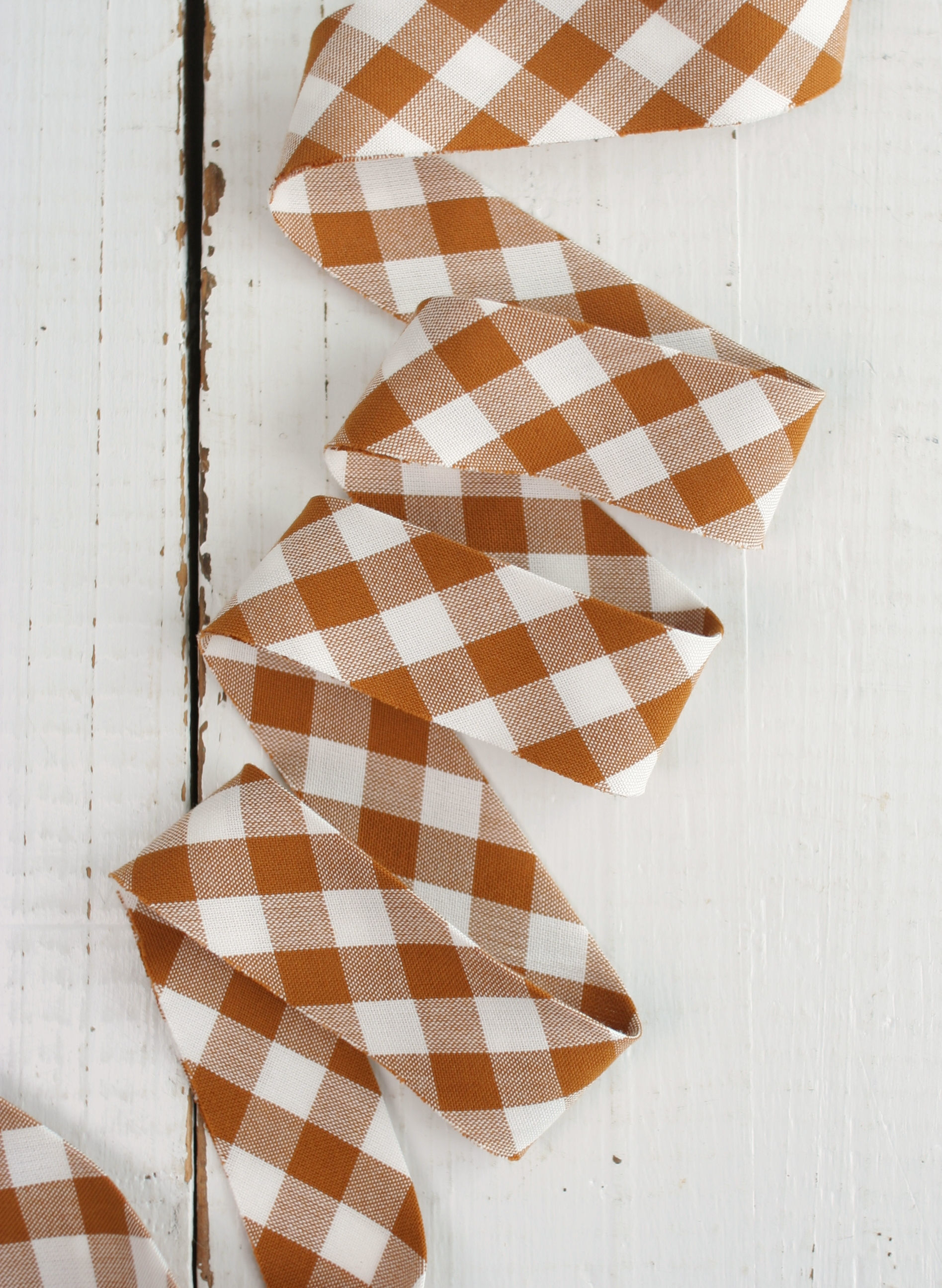Bessie Pearl Bias Binding - Roasted Pecan Gingham, Kitchen Window Wovens