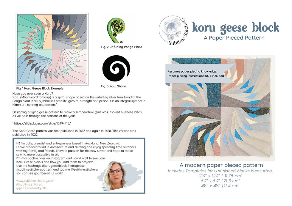 Thumbnail: Koru Geese Block - A Foundation Paper Pieced Pattern