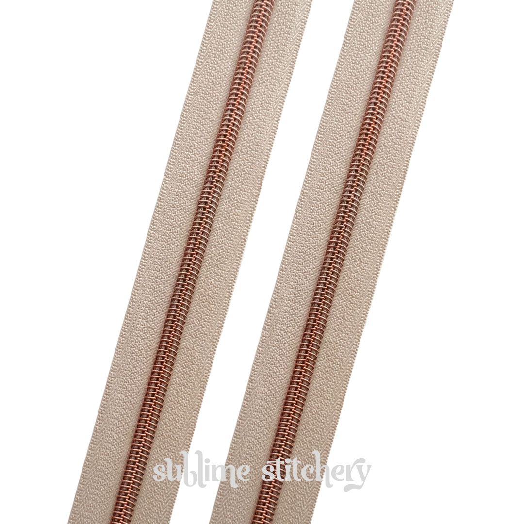 Putty #5 Continuous Zipper Tape with Rose Gold Nylon Coil
