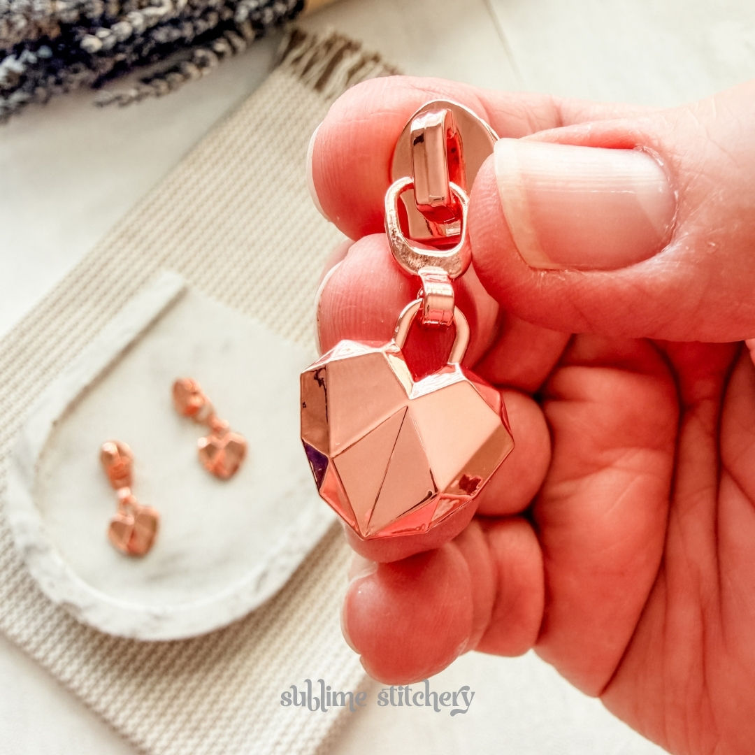 Geo Heart Rose Gold Zipper Pulls - size #5