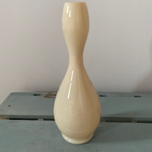 Thumbnail: Pair of Victorian cream opaline milk glass hand painted bud vases