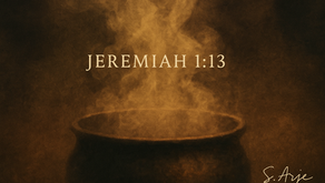 Abstract image of a boiling pot with warm swirling steam and Jeremiah 1:13 overlaid, representing a prophetic biblical warning.
