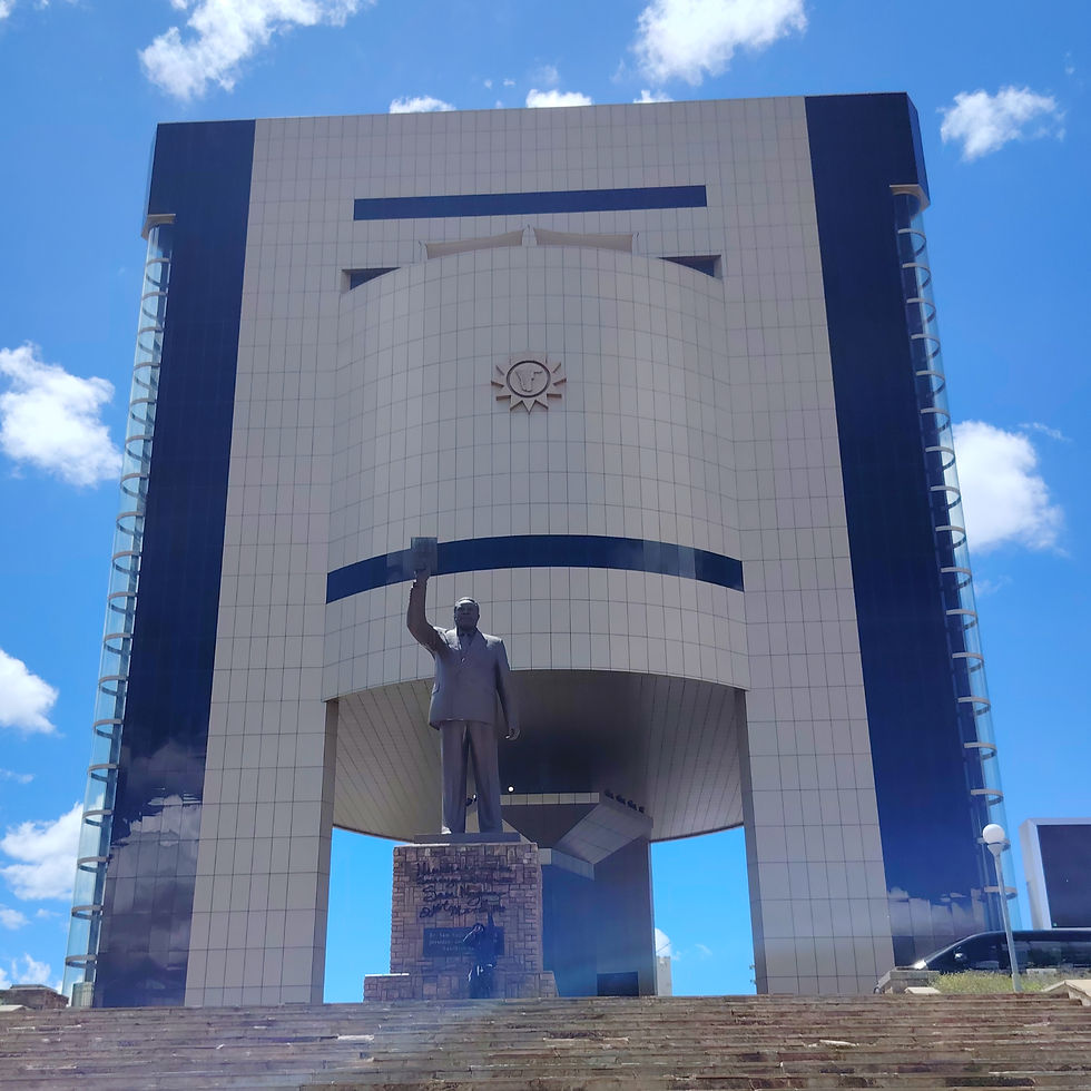 High angle view of Independence Memorial Museum dominating its urban context