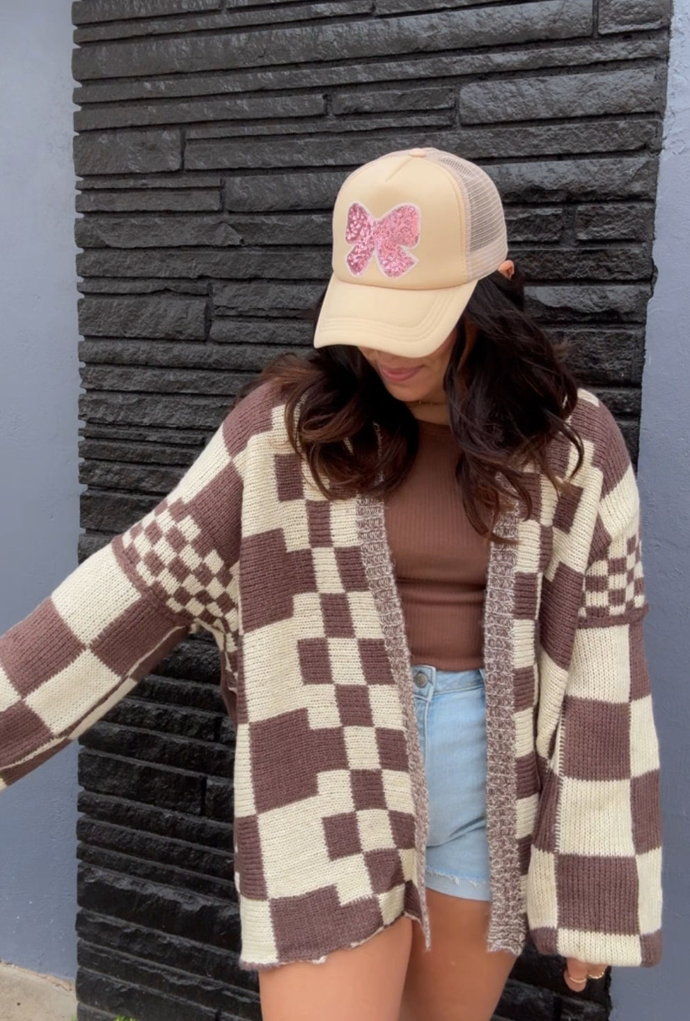 Brown checkered Cardi