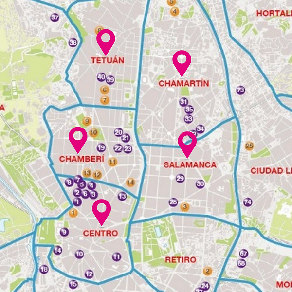 Mapa de los Barrios de Madrid en los que hacemos entregas