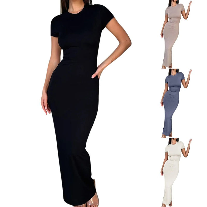 Miniatura: Sexy Skinny Women's Bodycon Party Dress Fashion O-neck Short Sleeve Solid Color 