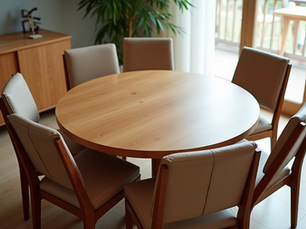 Transform Your Dining Experience with Our Stunning Round Edge Wooden Dining Table Set