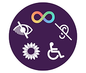 Buddies for All logo - purple circle on white background with disability symbols