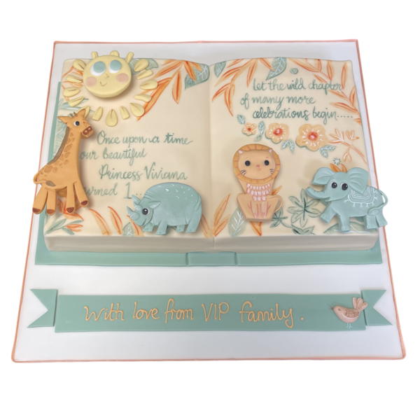 Bespoke pop-up book cake with colorful edible pages and intricate designs, crafted in Solihull, West Midlands.