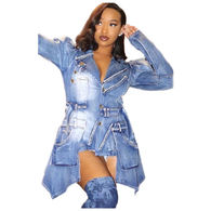 white christmas dresses Denim Pinstripe NYLA Blazer Dress – OFUURE main image 0