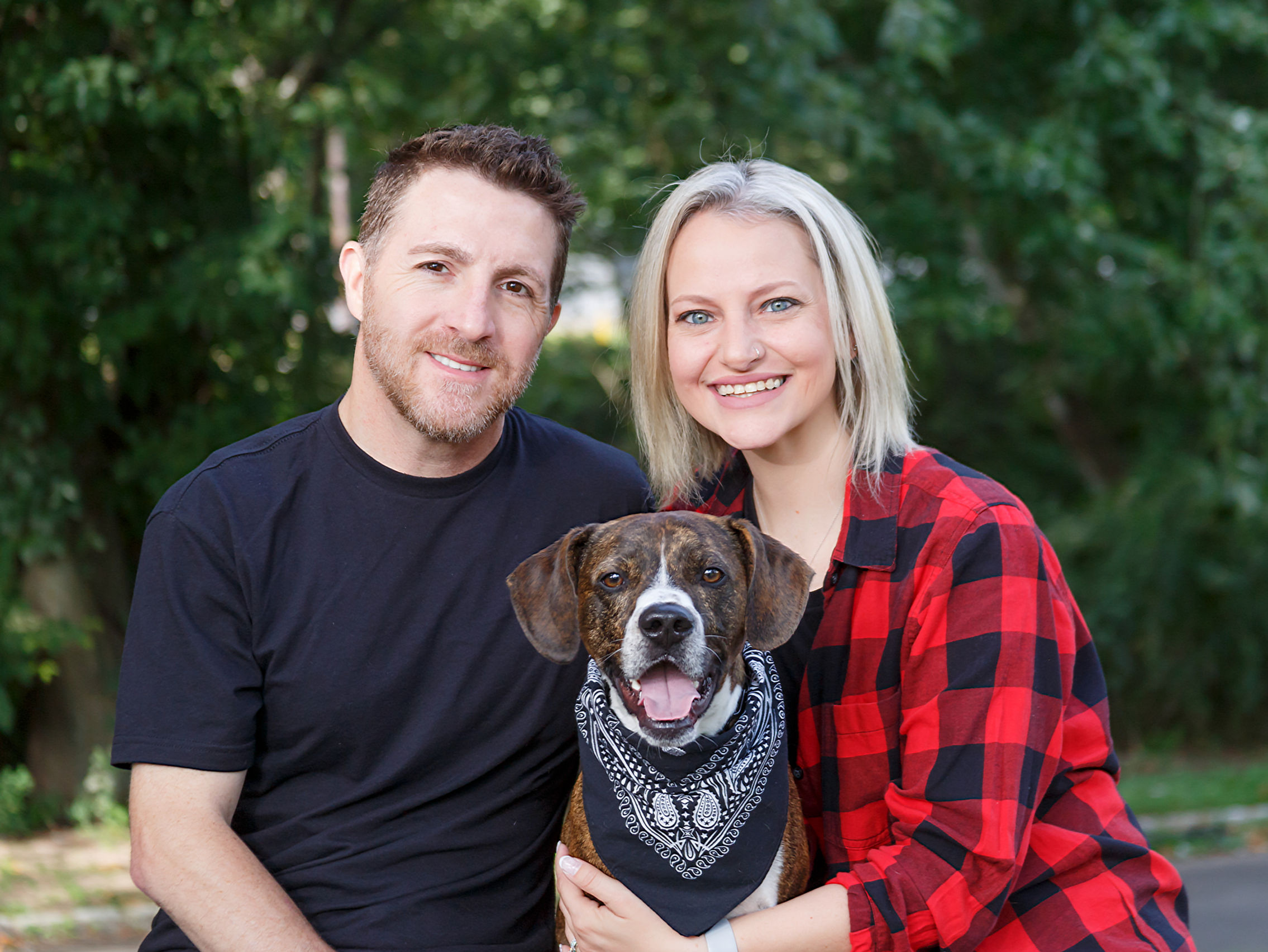 Happy couple with their dog, Pet Portrait, outdoor photo