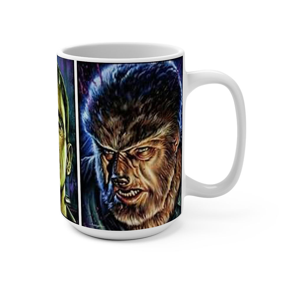 Dracula Frankenstein Wolfman white Mug 15oz