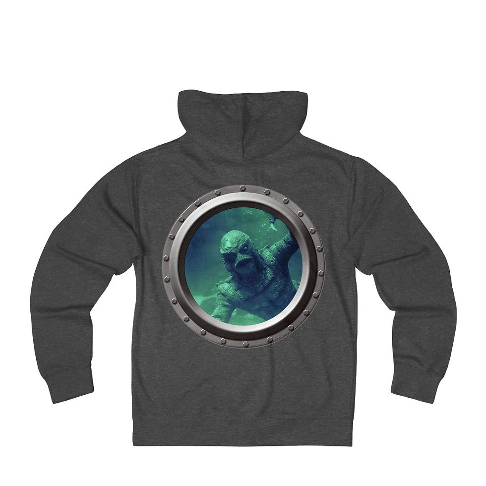 Thumbnail: The Creature From The Black Lagoon Porthole Unisex French Terry Zip Hoodie