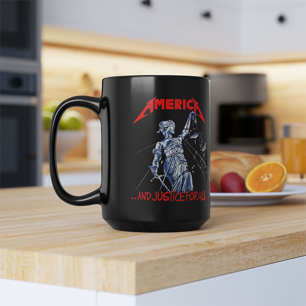 Thumbnail: America and justice for all MetalParody red Black Mug 15oz