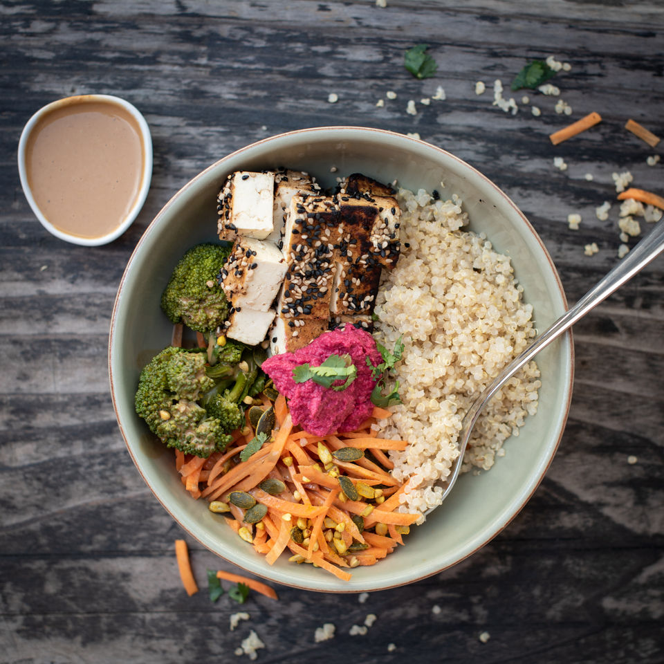 Food arranged in bowl.