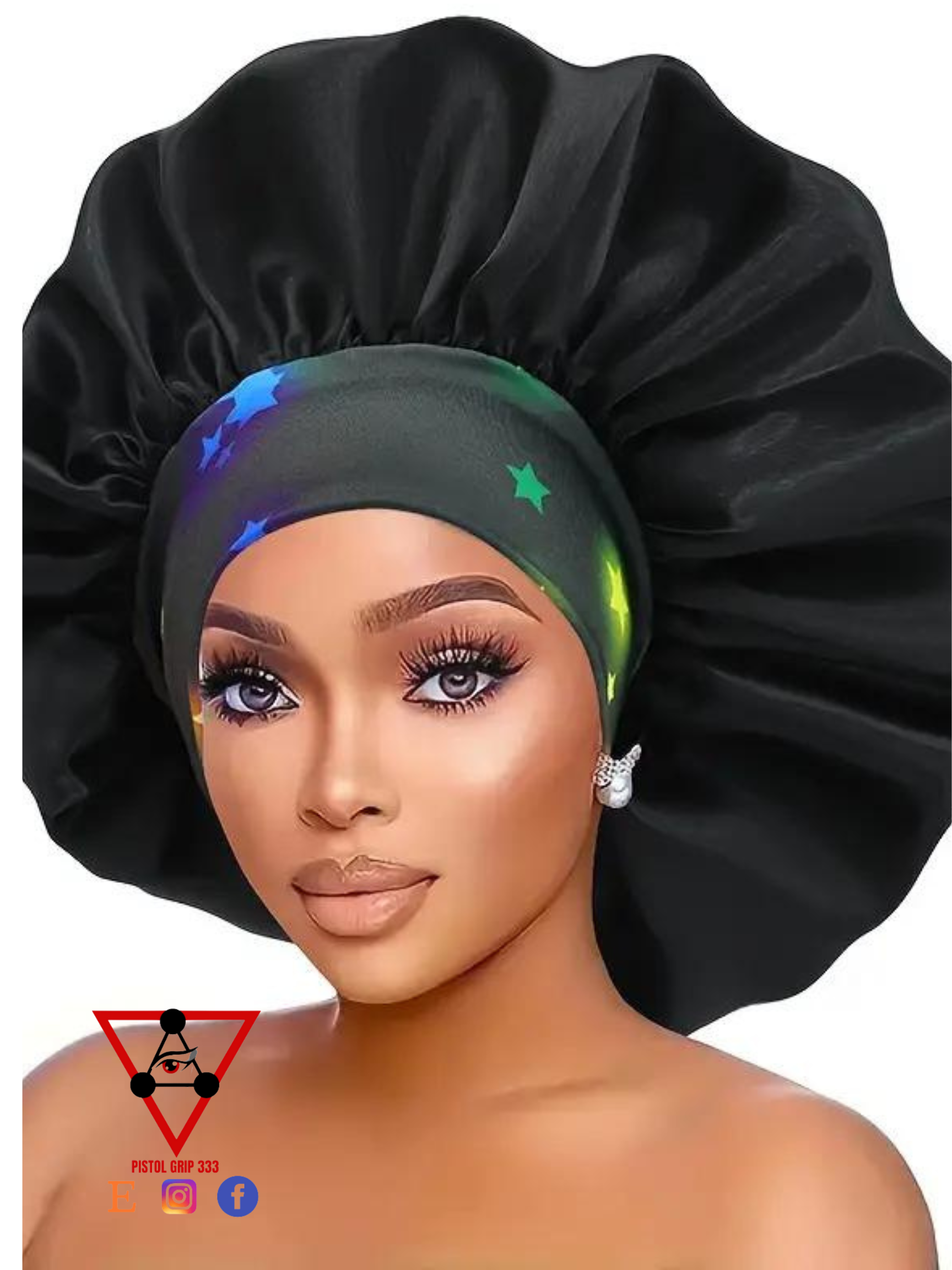 Black and Blue Silky/Satin Hair Bonnet, Shower Cap & Sleep Cap