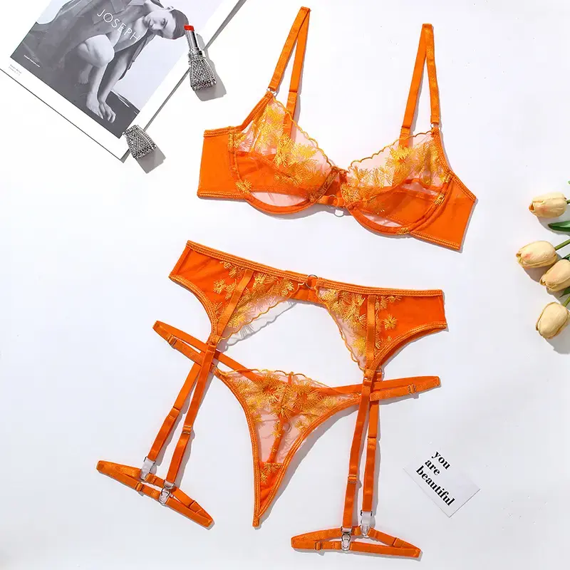 Thumbnail: Orange sexy lingerie with garter