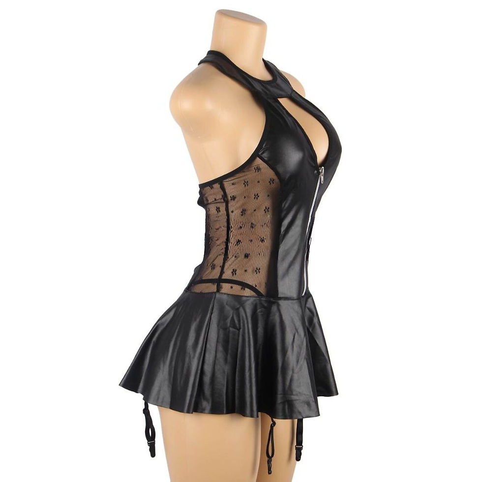 Thumbnail: Black Sexy Halter Leather Lace