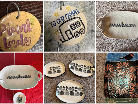 several different clay pottery items handmade