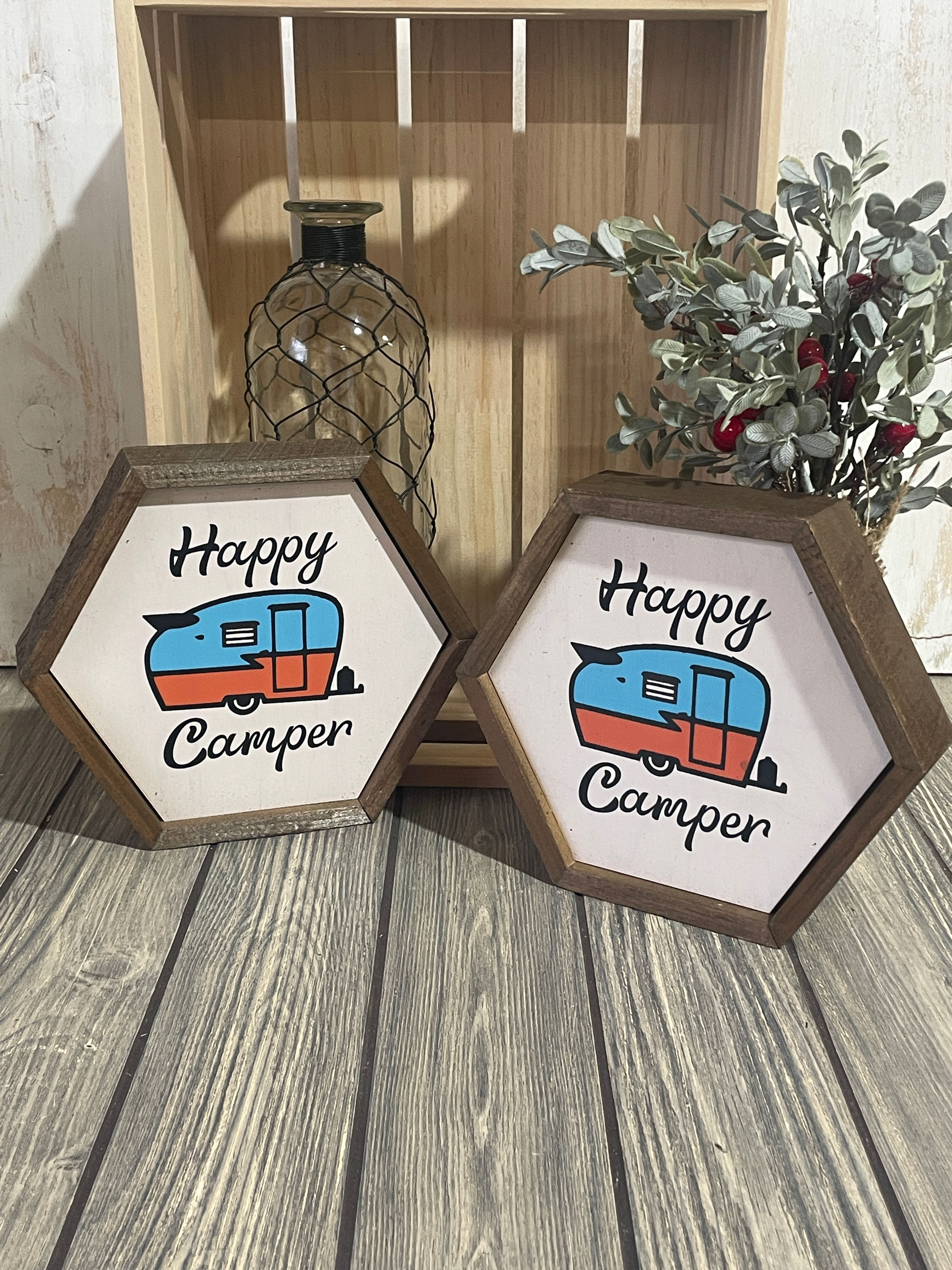 Happy Camper Hexagon sign