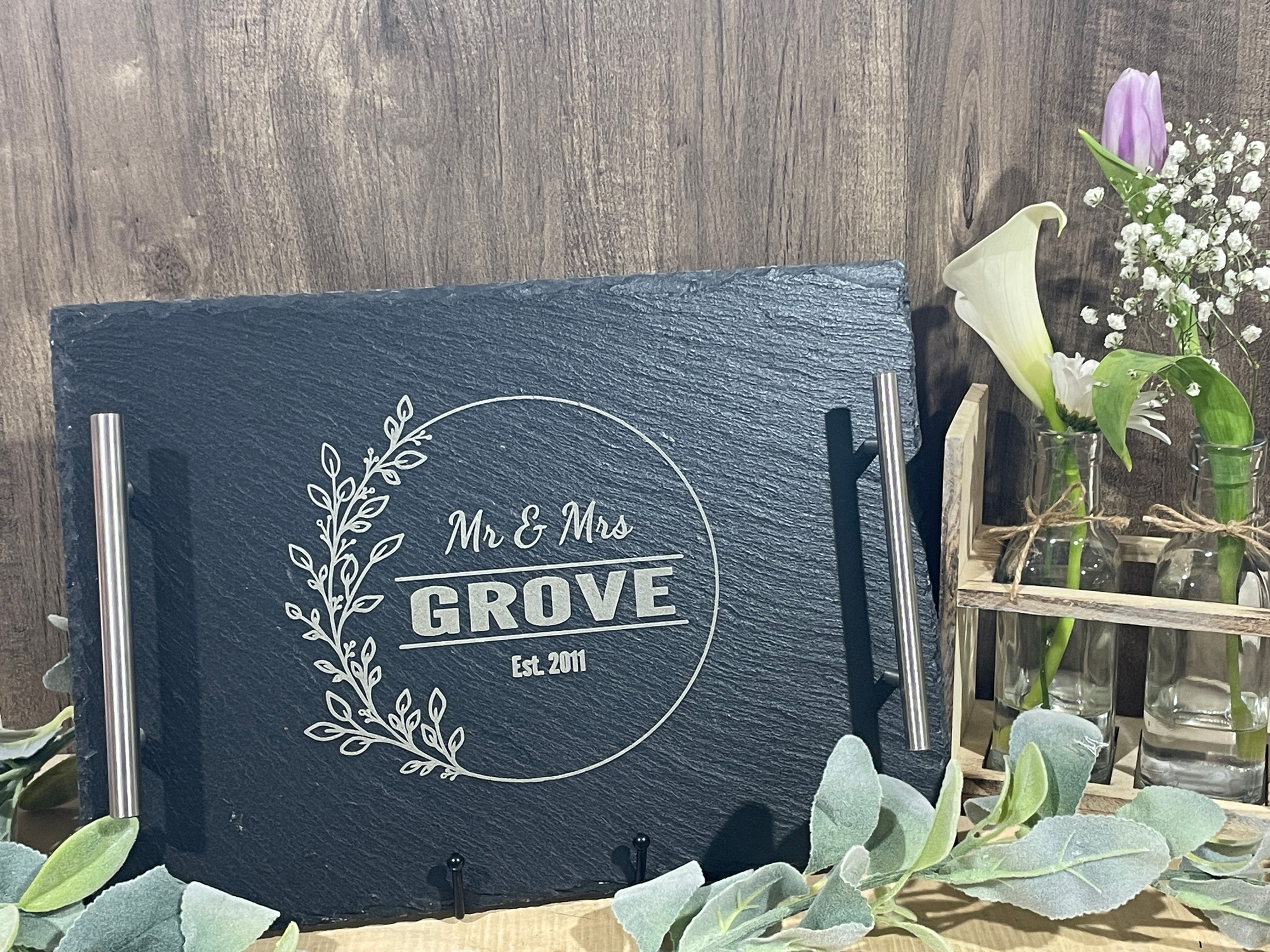 Customized slate tray with monogram