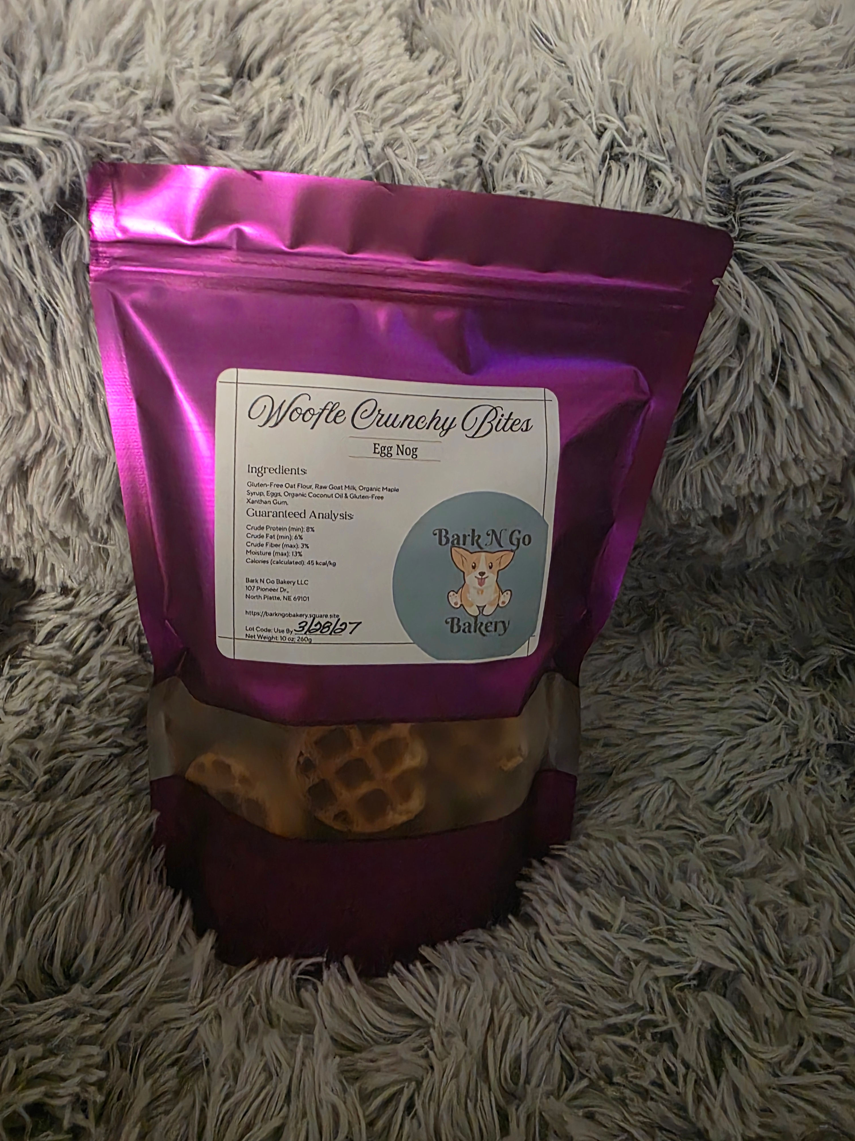 Woofle Crunchy Bites - Egg Nog - 10 oz.  Bark N Go Bakery