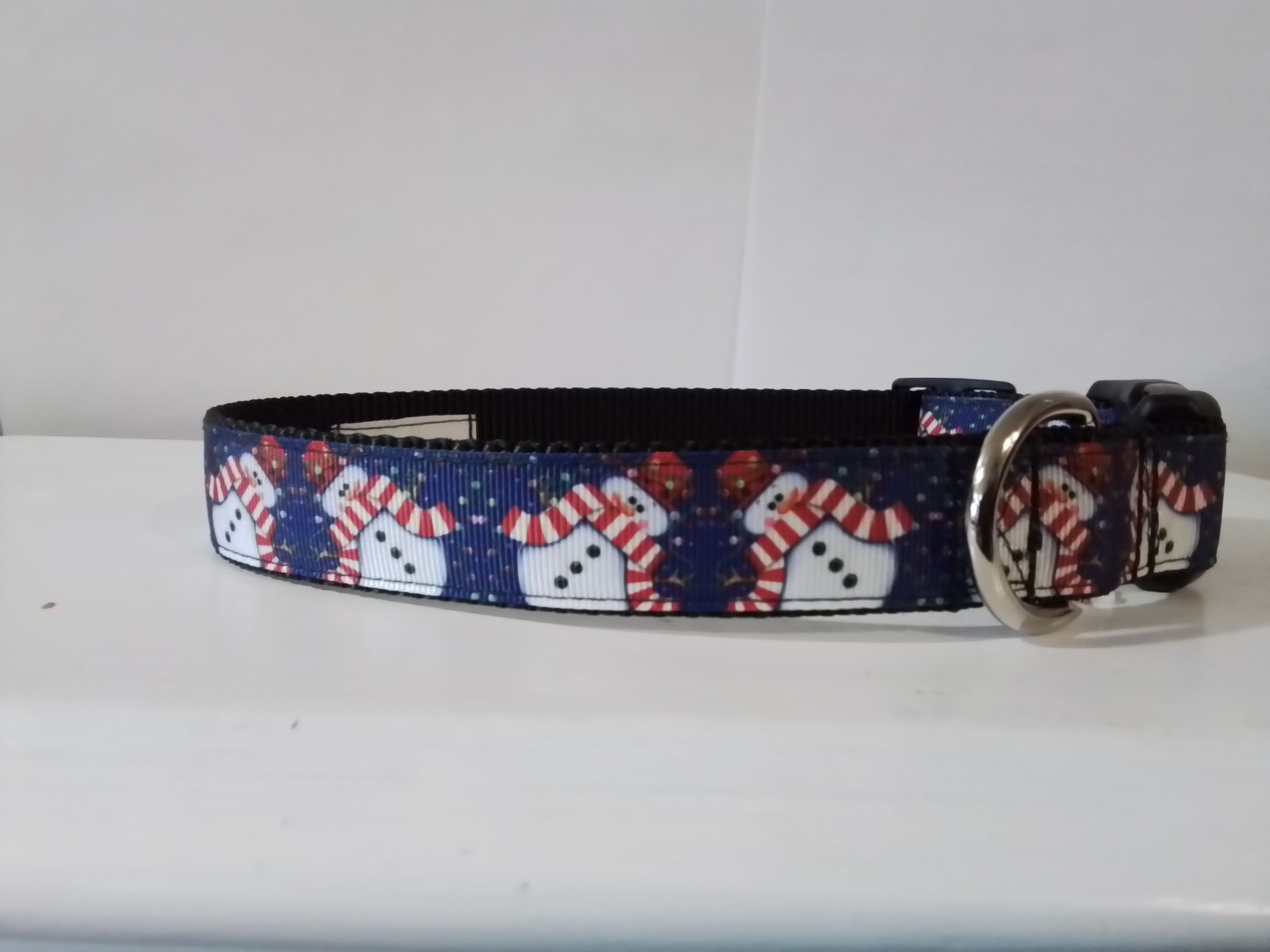 Rocking Snowman on Blue pet collar Bumblebee Collars & More